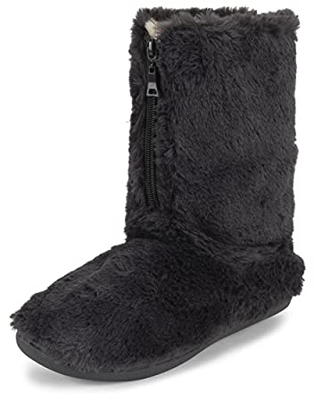 Polar Cremallera de espuma viscoelástica cubierta de piel sintética suela de goma interior exterior acogedor zapatillas de bota de lujo para mujer - Gris oscuro - 41