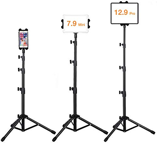 Tablet Floor Stand, Height Adjustable Tablet Tripod Stand & 360° Rotating Mount Compatible for iPhone iPad and 5.5-12.9 inch device