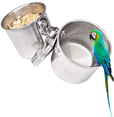 Comedero para pájaros de acero inoxidable cuenco para loros tazas para loro con abrazadera jaula animales alimentador cuenco para pájaros peonía cacatúa, diámetro 5,5 cm