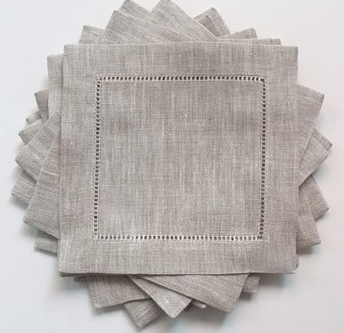 VIXDA 12 servilletas de cóctel con vainica, Tela de Lino y algodón, 8 x 8 Pulgadas (20 x 20 cm)