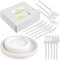 125 Pieces Disposable Tableware Set Sets for 25 People ~ Compostable & Biodegradable Party Setting Set ~ Bagasse Dinnerware Set ~ White 7 & 10 Paper Plates with Spoons Forks & Knives Sets