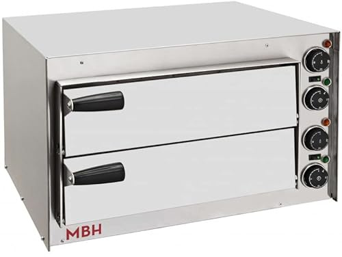 MBH - Horno de pizza profesional pequeño de 2 cámaras. Horno eléctrico industrial 2 pizzas puerta acero inoxidable