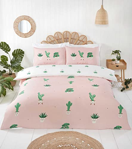 Rapport Home Microfibre King Duvet Cover Set - Non iron Reversible Cactus Print Bedding Set