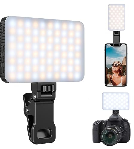 King Ma Luz selfie para iPhone, luz LED con clip para teléfono, 3 modos de color, luces LED con sensor de luz inteligente, batería recargable de 2000 mAh, luces de cámara para