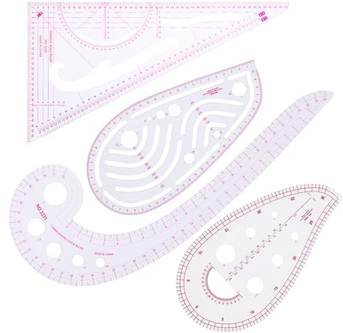 ASTER 4 Stück Schneiderlineal, Kurvenlineal Lineal Nähen, Sewing Ruler, Kunststoff Kurvenlineal Schneiderbedarf für das Schneidern Nähen, Musterdesign, Drawing Ruler for Sewing Templates