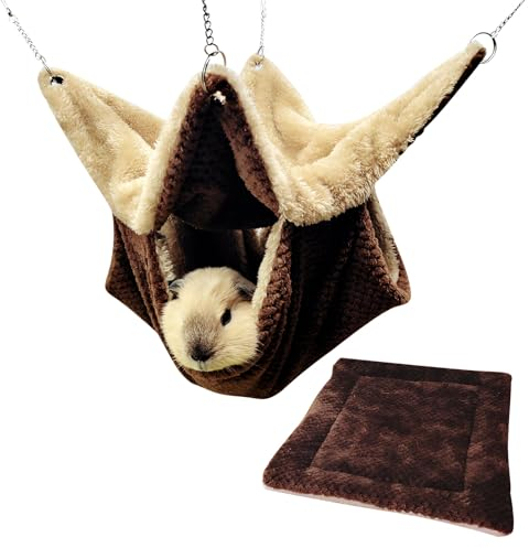 AUSYIWI Meerschweinchen Hängematte, Zweistöckige Hängematte für Kleintiere, Weiche und Warme Haustiere Käfig Haustier 20 * 20cm + 1 STK.Wollkissen 34 * 34cm für Hamster Hängematte, Frettchen Käfig