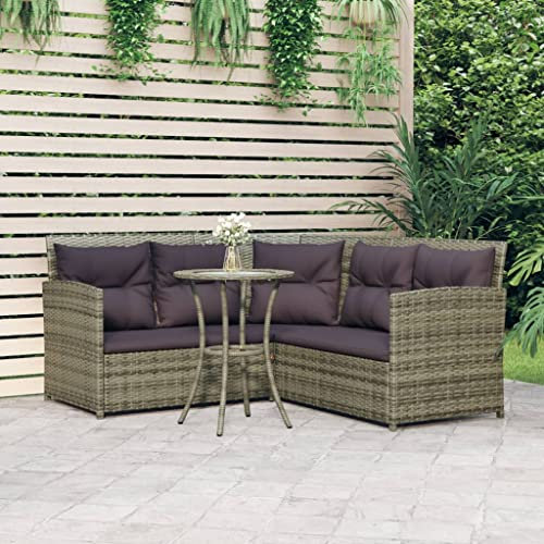 QZZCED Garten-Loungemöbel Balkonmöbel-Set Terrassengarnitur Gartenmöbel-Sets 2-TLG. Sofagarnitur in L-Form mit Kissen Grau Poly Rattan für Garten, Terrasse und Balkon