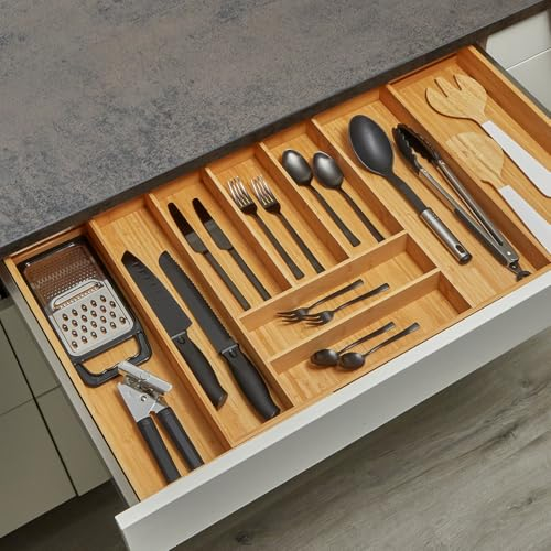 SOTOOLS SO-BOX Bambus Besteckkasten mit 7 Fächer ausziehbar auf 9 Fächer für Schubladen mit Breiten von 70-90 cm
