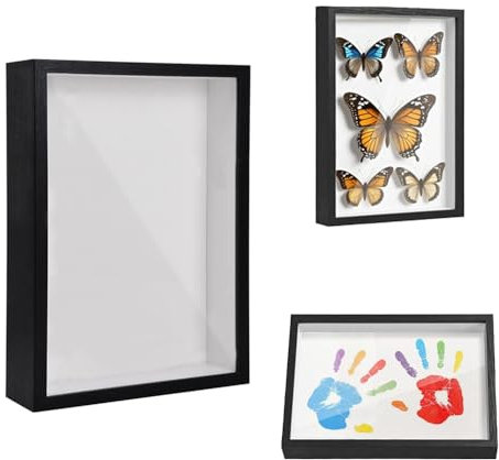 Cornice portafoto 3D da riempire, in legno profondo fino a 3 cm, profonda da riempire per oggetti, fiori, regalo di matrimonio o ricordo (nero, 21 x 29,7 cm)