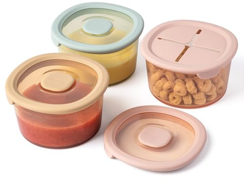 Moonkie Contenitori Pappa Neonati 240ml | 3 Pezzi Vasetti Pappa Neonati Silicone con Coperchio per Merenda | Contenitori Svezzamento Assistito | Senza BPA | per Lavastoviglie Freezer e Microonde
