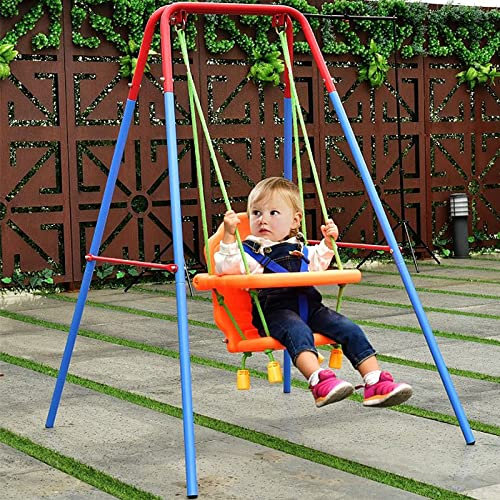 3-en-1 Balançoire pour Bebe Intérieure,Balancoire pour Enfant avec Portique en Métal Pliable, Aire de Jeux Exterieur Enfant, Facile à Assembler et à Ranger