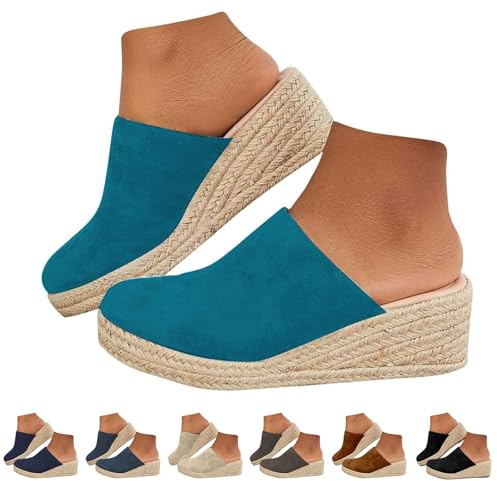 Sandali da donna a punta chiusa con zeppa e plateau con tacco alto per le donne zoccoli da passeggio senza schienale antiscivolo comodi muli in paglia con fondo spesso pantofole leggere in pelle