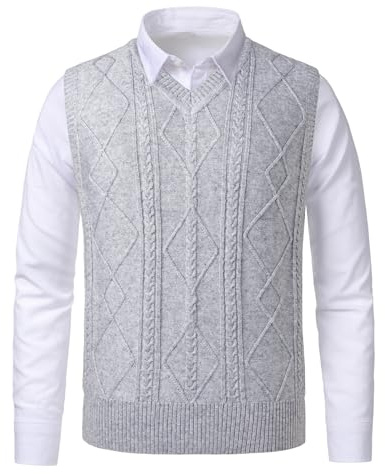 Beryielite Gilet tricoté pour Homme à Motif Argyle Encolure en V Classique Gilet tricoté sans Manches