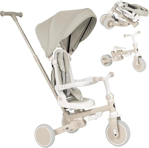 Olmitos - Tricycle Évolutif Bébé 5 en 1 - Vélo Enfant de 1 à 5 Ans - De Tricycle à Vélo avec ou sans Pédales - Adaptable et Transformable (Beige)