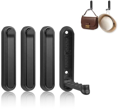 Synther 4Pcs Foldable Wall Hooks, Folding Coat Hooks Wall Mounted, Black Folding Hooks for Hanging Heavy Duty Aluminium Alloy Wall Coat Racks Flip Down Hook for Hanging Coat Bag Towel Key