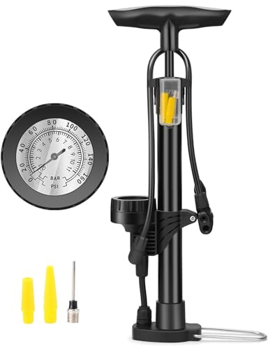 Pompa per Bicicletta a Piede con Manometro, 160PSI/11Bar Alta Pressione, Compatibile con Valvole Presta, Schrader e Dunlop, Pompa per Bici, MTB, Auto, Moto e Palloni