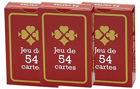 FRANCE CARTES - Jeu de 54 Cartes - Gauloise Rouge - Lot de 3
