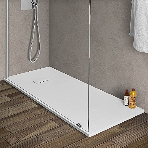 Piatto doccia in Resina, disponibile in diverse misure, design ultraslim con effetto pietra serie Agorà (70x170, Bianco)