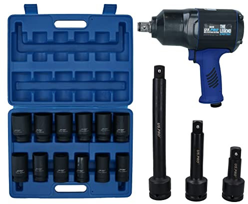 AB Tools 3/4” Drive Air Impact Wrench Gun 2000 Nm + 12 Sockets 24 – 41mm + Extensions