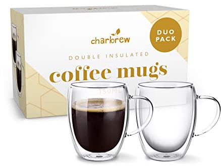 Silk Route Spice Company Charbrew Duo Pack Glass Coffee Mug Double Walled Insulated Tea Mug