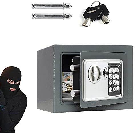 Cassaforte Hotel da 4,6L, Cassetta di Sicurezza Elettronica Digitale con PIN e 2 Chiavi, Cassaforte da Armadio Protezione di Denaro, Gioielli, Passaporti, 20x17x17cm, Grigio