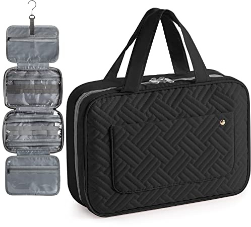 Virklyee Neceser de Viaje Bolsa de Maquillaje Colgante Bolsa de Cosméticos Plegable Organizador de Cosméticos de Terciopelo Bolsa de Enjuague Multifuncional Bolsa de Afeitar para Baño(Negro)