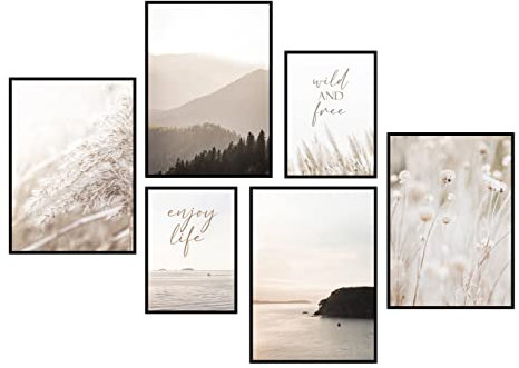 CreativeRobin » Pampasgräs strand « Premium affischset som vardagsrumsdekoration | 4 x A3 2 x A4 väggbilder collage