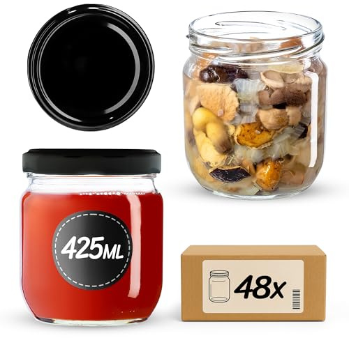 KADAX Syltburkar 425 ml, konserveringsburkar med skruvlock, glas med skruvlock, konserveringsburkar, förvaringsburkar för sylt, konserveringsdörrar, honung (svart/48 stycken)