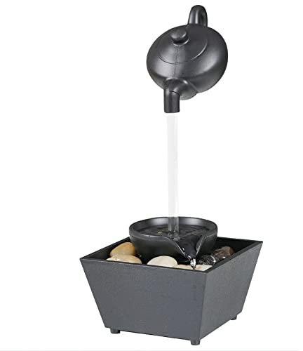 Topiky Tisch Wasserbrunnen, Entspannungs Tischbrunnen, LED Leuchten und Schwimmende Teekanne, Indoor Wasserfallfunktion, USB 5 V Batterie Stromversorgung, für das Heimbüro