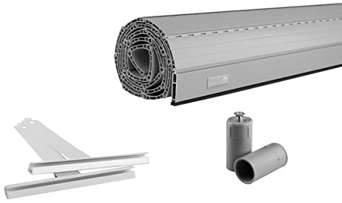 Schellenberg 39011 100 x 220 cm grau, Rolladenpanzer Set PVC Maxi für 60 mm Stahlrohrwellen, Breite kürzbar, inkl. Rolladen Aufhängefeder, Alu-Endleiste, Rolladenstopper