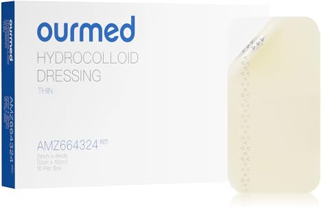 Ourmed Hydrokolloid Pflaster groß 5 x 10 cm, 0.3 mm dick, wasserdichtes Wundpflaster mit Klebefläche für leichte Exsudatwunden, Blasen, Akne, oberflächliche Wundversorgung, 10 Stück