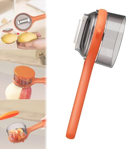 Wmool Couteau à éplucher avec boîte de rangement, éplucheur tout-en-un avec seau récupérateur de déchets, éplucheur de fruits et légumes avec boîte de rangement, éplucheur double face en acier