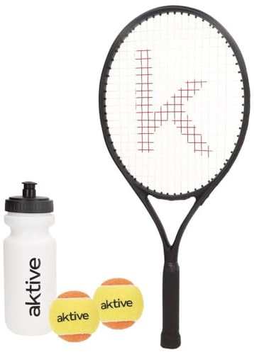 AKTIVE Kit Raqueta de Tenis Adulto iniciación, Pelotas y Botella, 27,5x63 cm, 230 Gramos, Muy Ligera y Resistente, De Aluminio, Incluye raquetero con asa Hombro, Deporte, para Principiantes (54198)