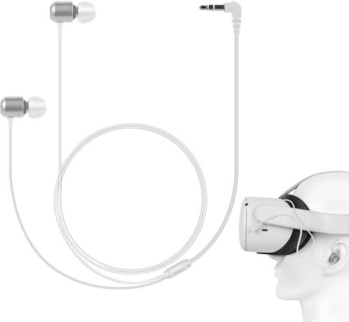 Geekria VR In-Ear Headphones Compatible with Meta Quest 2, Pico Neo 3, HTC Vive, Short Earbuds with S/M/L Size, 3.5 mm Aux 360 Degree Sound Earphone (White)