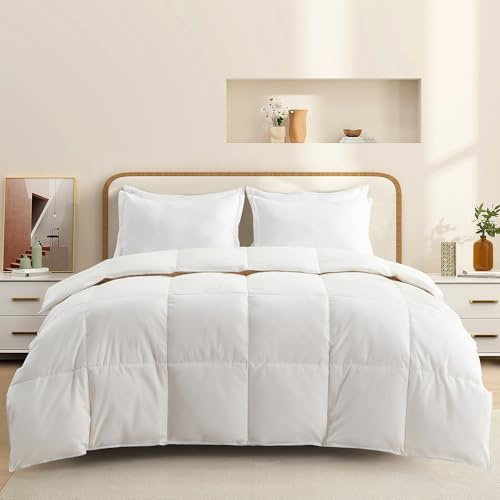 Deodar Edredón Cama 80/90 Ligero Transpirable de Plumas y Plumón de Ganso Blanco, 6 TOG para Verano Primavera Otoño, Funda Nórdica 100% Algodón, 250 GR/m², Lavable, Öko-Tex y RDS, 200x200cm