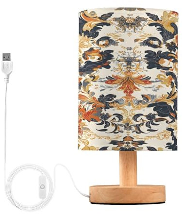 Mnsruu Lampes de chevet Baroque Floral USB Lampe de table pour chambre à coucher Lampe LED Décoration de table de chevet Blanc chaud