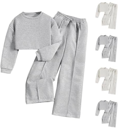 XINYUNZU Mädchen Jogginganzug Baumwolle Sweatshirt und Baggy Hose Set Sportanzug Einfarbig Casual Kinderkleidung Winter Mode Activewear für Mädchen Grau 130