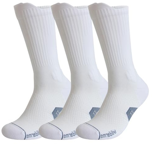 Wildarms Calcetas deportivas compresion hombre mujer 3 pares, calcetines altos deportivos running crossfit ciclismo gimnasio soporte arco tendones (FR/ES, Números, 38, 42, Regular, Regular, 3 WHITE)
