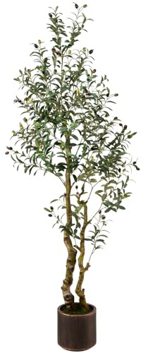 6FT Realistic Artificial Olive Tree with Fruits & Leaves-Premium Faux Tree for Modern Home, Living Room, Office Decor, Luxury Indoor Plants for Leather Sofa & Wood Furniture