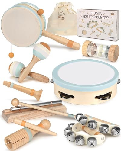Musikinstrumente für Kinder Kinderspielzeug ab 2 Jahre Holzspielzeug Baby Schlagzeug Kinder Trommel Percussion Instrumente Musikinstrumente Baby Montessori Spielzeug ab 3 Jahre