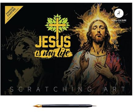 Générique Libro da grattare, kit di pittura per graffiare Gesù, 1 set di artigianato creativo su cartone da graffiare per compleanno amici dai 3 anni