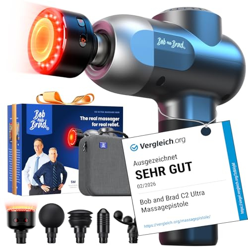 BOB AND BRAD C2 Ultra Massagepistole mit Wärmefunktion und Rotlichttherapie, Tragbares Massagegerät Massage Gun Muskelmassagepistole für Zuhause, Fitnessstudio, Erholung und Schmerzlinderung