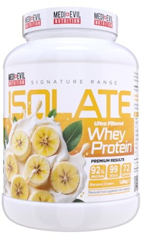Medi Evil Nutrition Whey Protein Isolate 1.8kg – High Protein, Low Sugar, Low Carb, 99 Calories, Premium Protein Powder for Lean Muscle & Strength from Grass Fed Whey (1.8kg, Banana Cream)
