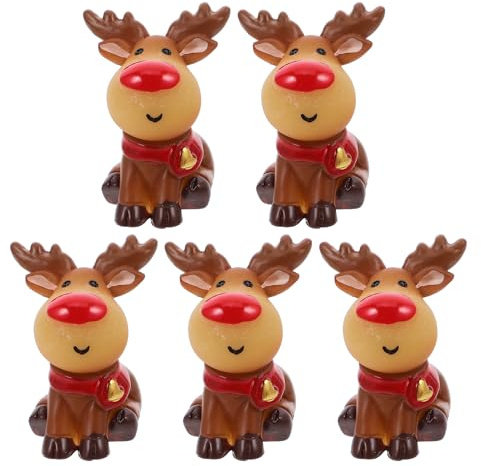 Angoily 5 piezas de ciervo figuras miniatura decoraciones navideñas adornos de alce de ciervo mini reno figura de alce de Navidad, decoración de mesa, pequeñas figuras de reno