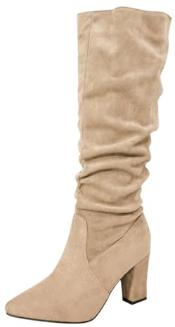 knee high boots women Knee High Boots Women Slim Calf Sexy Stiletto Heels Winter Boot Comfortable Pointed Toe Pull On Suede Slouch Riding Boot Fashion Chunky Heeled Tall Shoes