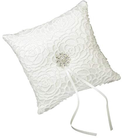 Sitrda 1 x Hochzeitsringkissen, romantisch verziert mit Strass-Blume, elfenbeinfarben, Satin, Hochzeitsring, Taschenkissen, 15 x 15 cm