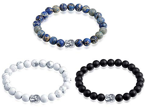 Feilok Buddha partnerarmband armband äkta naturstenar chakraarmband stretch pärlarmband armkedja vänskapsarmband BFF-kedjor för män kvinnor, 19 cm, Sten Metall