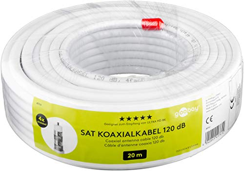 Goobay 49761 SAT Koaxialkabel Satellitenkabel 120 dB / Antennenkabel 20m / 4fach geschirmt / Kabelfernsehen HDTV - DVB-T - DVB-S Fernsehkabel / CCS Koax SAT Kabel / Weiß / 20m