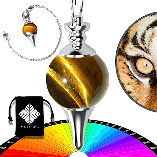 Péndulo Adivinación Profesional OJO DE TIGRE – Pendulo Divinatorio Universal de Radiestesia en Piedra Natural, Gota de Agua con Metal – Para Zahorí, Clarividencia, Feng-Shui, Tarot, Esoterismo