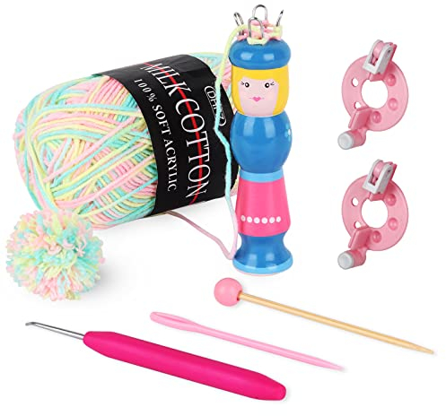 Coopay Groß Holz Strickliesel, Strickpüpchen Bastelset Strickliesel aus Buche für Tochter & Anfänger, Ideal zum Strickwerkzeug Set für die Herstellung von Bracelets, Süße Formen, Dekorationen